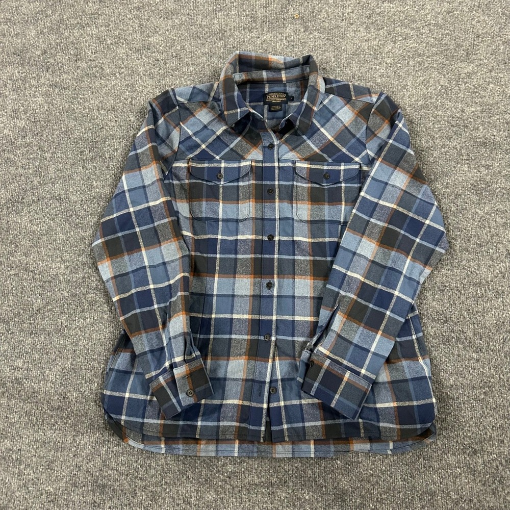 Pendleton Shirt Womens Size L Blue Plaid USA Fabric Long Sleeve Button Down Top